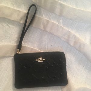 NWT black leather coach wristlet